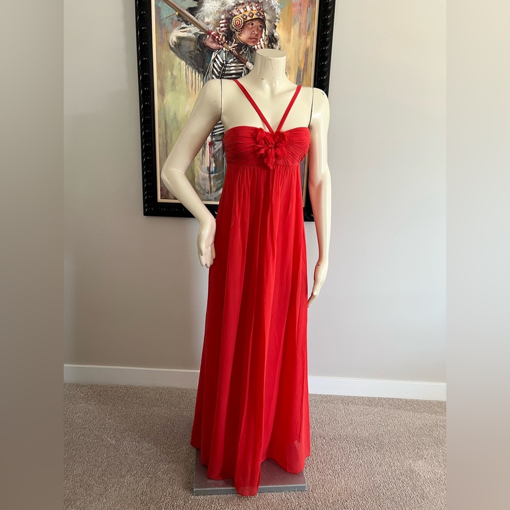 BCBGMaxAzria Vibrant Red 100% Silk Maxi Dress – Size 0 - Picture 3 of 16